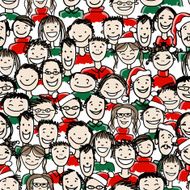 Christmas party with group of people seamless pattern N2