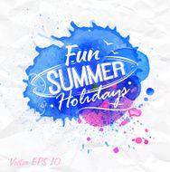 Sand watercolor spot with lettering Fun summer holidays blue