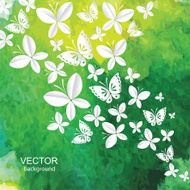Abstract watercolor background with paper butterflies Vector