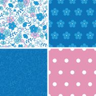 Vector blue and pink kimono blossoms set of four marching N2