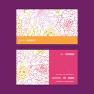Vector flowers outlined horizontal stripe frame pattern business cards set N2