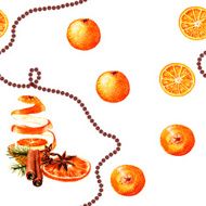 Citrus watercolor new year seamless pattern