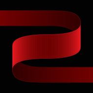 Red fabric glossy curved ribbon on black background N4