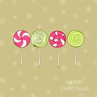 Christmas vintage card with lollipops Vector N2