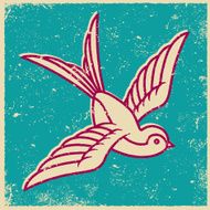 Retro Screen Print Tattoo Style Swallow