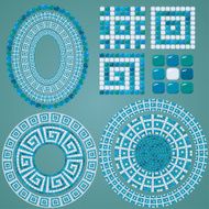 Mosaic patterns - Blue ceramic oval and round frames