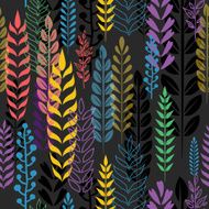 Seamless leaves and branches colorful pattern - black back