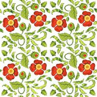 Big light seamless background with poppies and leaves