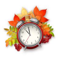 Autumn Vector Fall Leaves and Alarm Clock N2