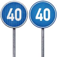 Two blue minimum speed limit 40 circular road signs