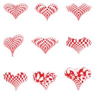Set of Red Heart Shapes Line Art Modern halftone pattern