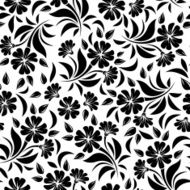 Seamless pattern with black flowers on a white background Vector N2