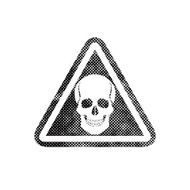 Skull warning sign with pixel print halftone dots texture