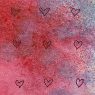 Watercolor background with hand drawn heart pattern