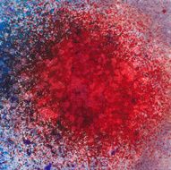 Hand painted red paint bomb with speckles
