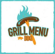 Grill Menu design template fork with sausage and flames