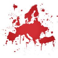 Europe map graffiti red splats on white background
