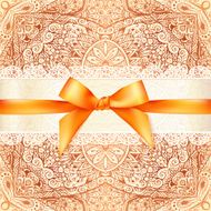 Vintage wedding card template with orange bow