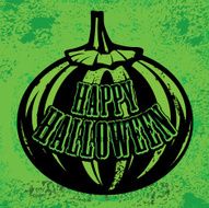 Happy Halloween pumpkin greeting design on bright green