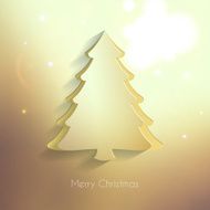 Paper Christmas Tree on blurred and bright golden background