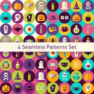 Four Vector Flat Halloween Party Patterns Set Colorful Circles