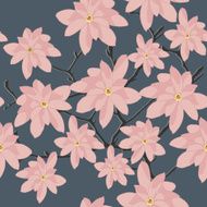 Pink Magnolia flovers on the branch Seamless vector pattern
