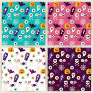 Flat Halloween Trick or Treat Objects Seamless Pattern Set