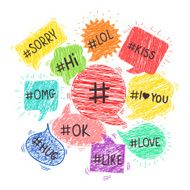 Speech bubbles with hashtags N2
