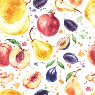 Seamless fruit pattern with Melon Pear Peach Plum Pomegranate