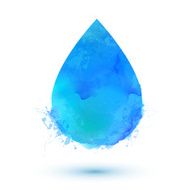 Blue watercolor vector water drop isolated on white