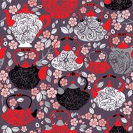 Seamless pattern with retro design china tea pots and sakura