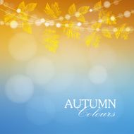 Autumn fall background with maple oak leaves and lights vector