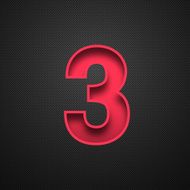 Number 3 Design (Three) Red on Carbon Fiber Background