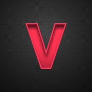 Alphabet V Design - Red Letter on Carbon Fiber Background