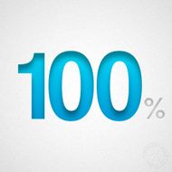 One Hundred Percent (100 ) - Blue number on Watercolor Paper