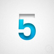 Number 5 Design (Five) - Blue on Watercolor Paper
