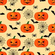 Halloween pattern with pumpkins bats spiders webs