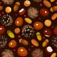 Autumn seamless background with various nuts Vector illustration