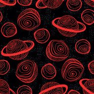 Seamless pattern with space planet and abstract decorative element