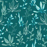 Vector Dark Green Seaweed Underwater Plants Seamless Pattern