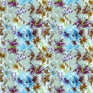 Seamless pattern Tropical exotic flowers drawn in pencil and watercolo N13