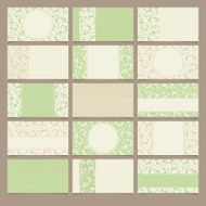 Set of green and beige business cards with floral patterns