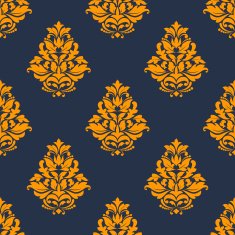 Damask seamless pattern with orange floral tracery