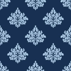 Foliage seamless pattern with blue damask tracery