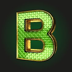 b green letter with gold