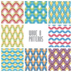 Waves seamless patterns set colorful geometric vector backdrop