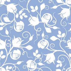 White seamless floral pattern with rose buds on blue Vector