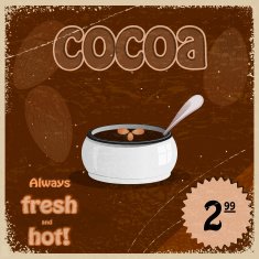 Retro background with the image of a cup hot chocolate