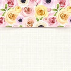 Card with colorful roses lisianthus and anemone flowers Vector eps-10