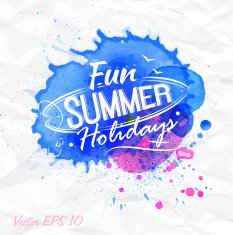 Sand watercolor spot with lettering Fun summer holidays blue